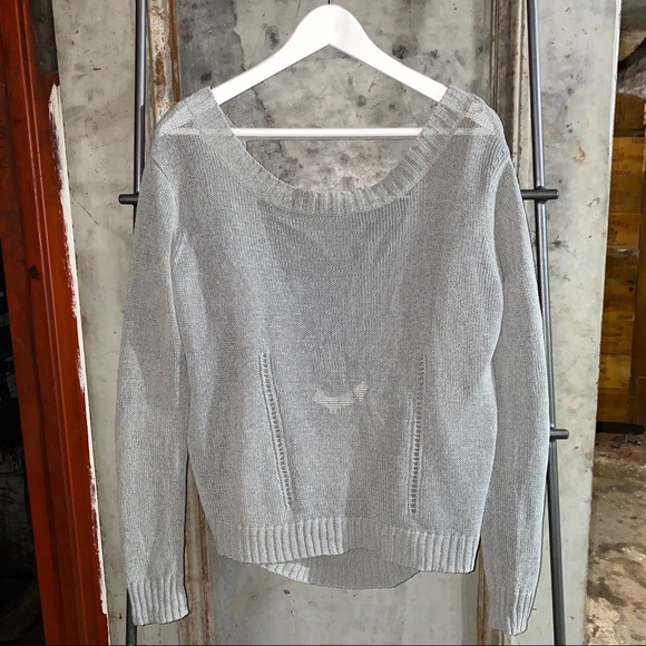 Inhabit Grey Open Draped Back Linen Sweater - Picture 3 of 16